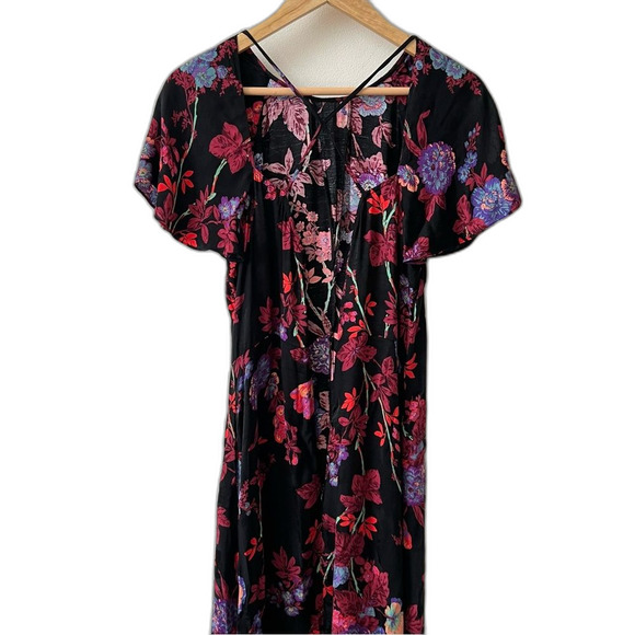 REISS Womens Leni Dark Floral Romantic Flutter Sleeve Midi Dress Black Size 8 - Picture 5 of 6